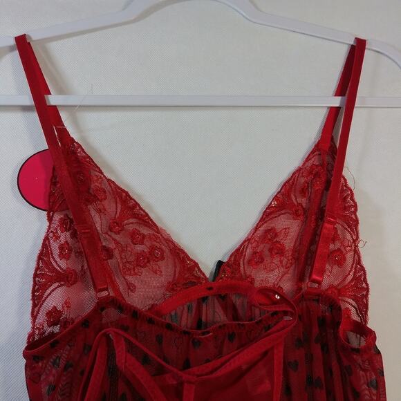 Spree Intimates Red Lace Heart Wireless Babydoll & Thong Set Size S - Picture 8 of 11